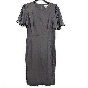 NWT Calvin Klein Women's Button Chiffon Flutter Sleeve Sheath Dress Sz 6 Midi
